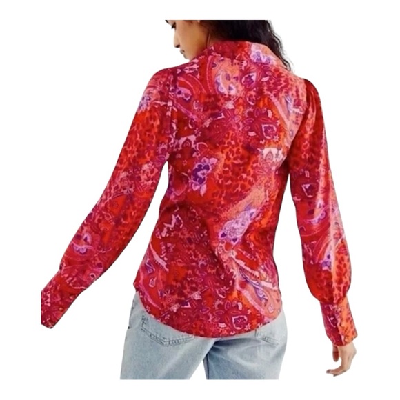 Free People / Bianca Printed Blouse / Boho Floral Ruched Top - Picture 2 of 3